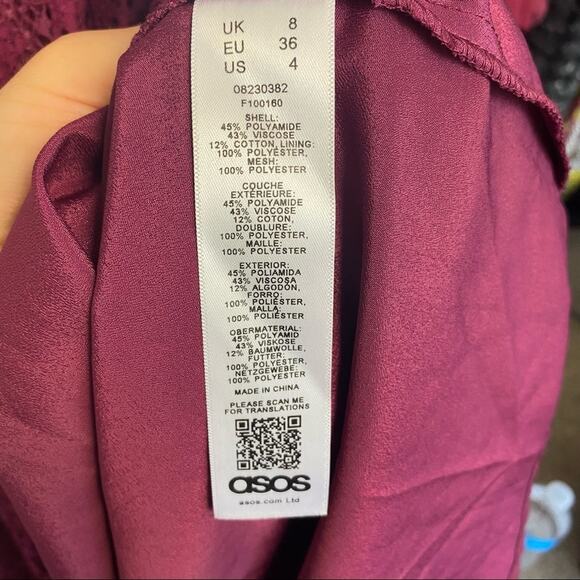 ASOS Burgundy Lace Scalloped Open Back Dress Size 4 - Picture 8 of 8